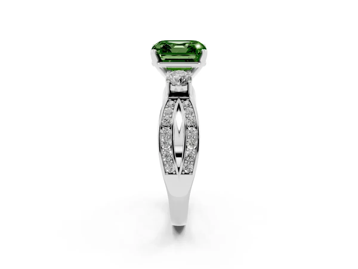 Fancy Green Three-Stone Asscher Cut Cut Diamond Twist Band with Prong Setting Silver