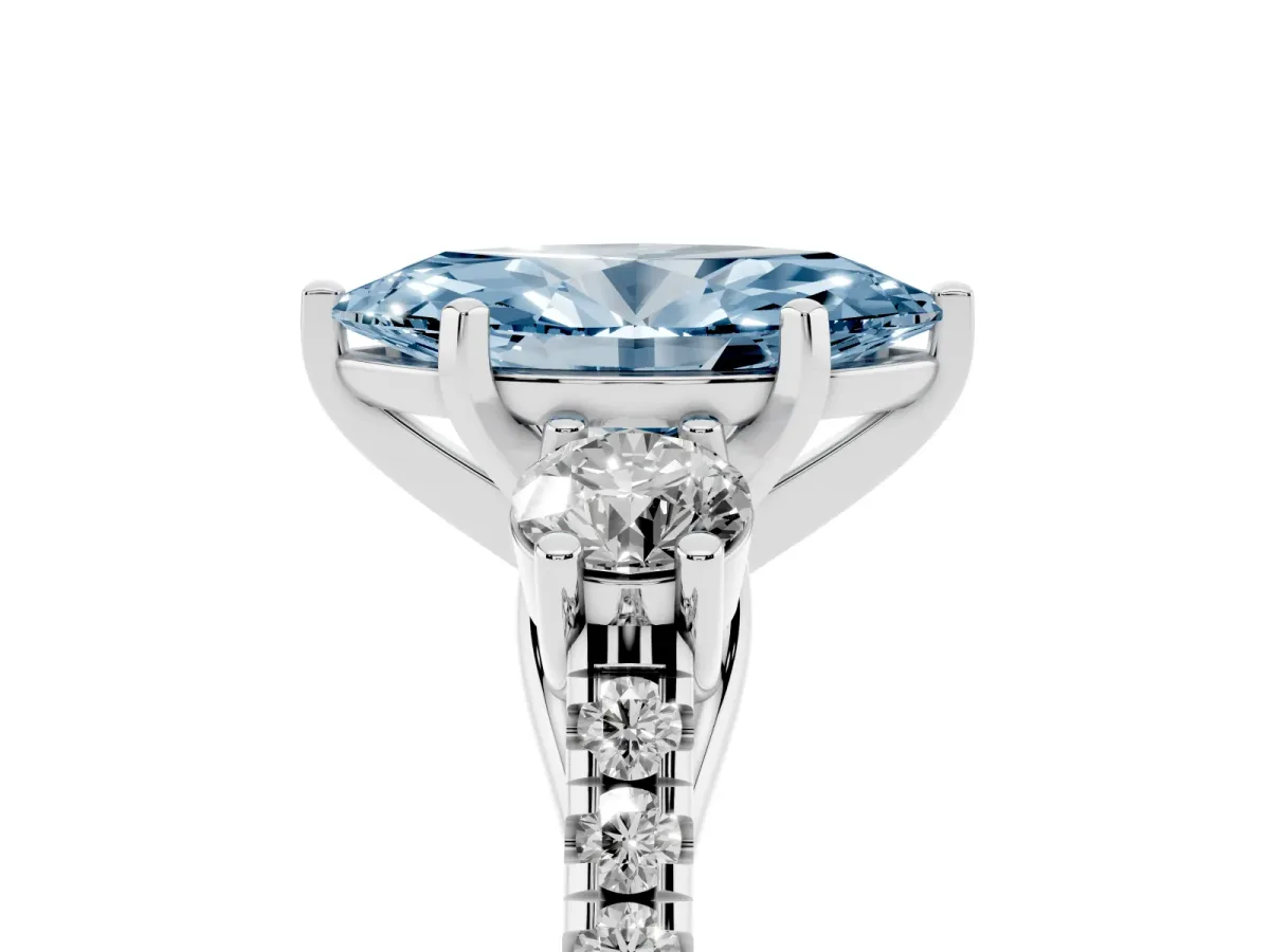 Fancy Blue Three-Stone Marquise Cut Diamond Pavé Band with Four-Prong Setting Silver