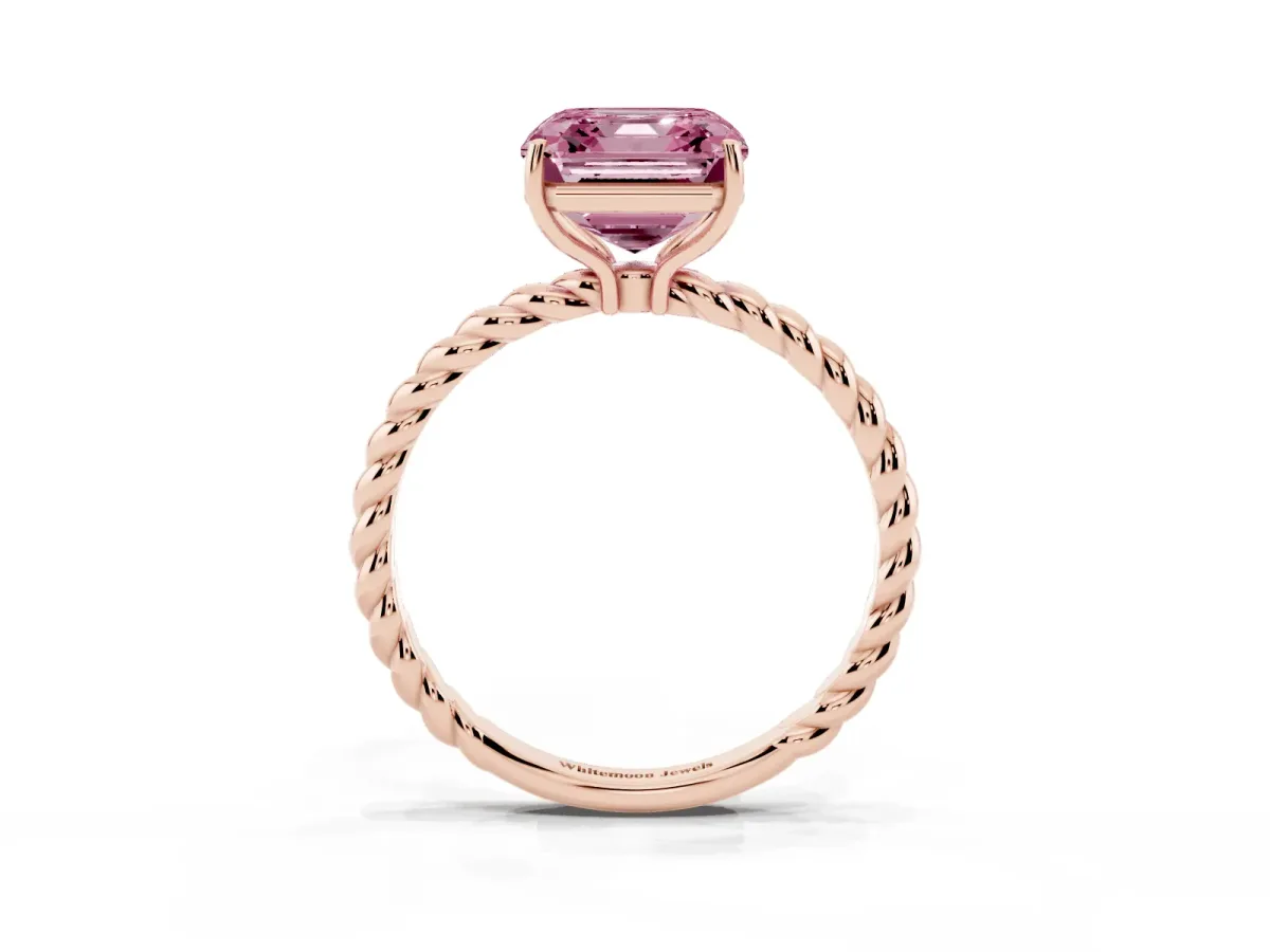 Fancy Pink Asscher Cut Solitaire Twisted Band 4-Prong Ring Rose gold