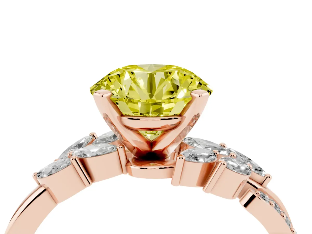 Fancy Yellow Round Cut Solitaire Marquise Twist Band with Six-Prong Setting Rose gold