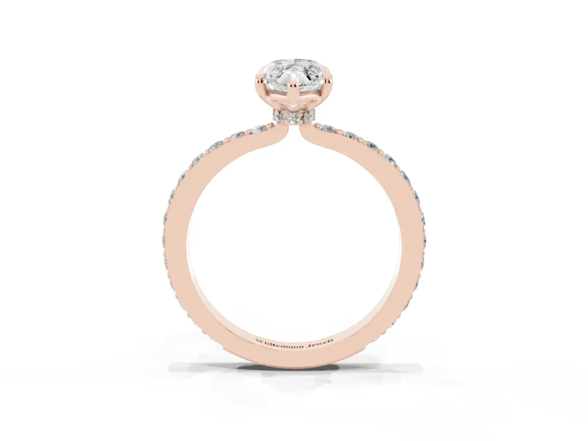 Marquise Cut Diamond Pavé Engagement Ring with Round Accents and Prong Setting Rose gold