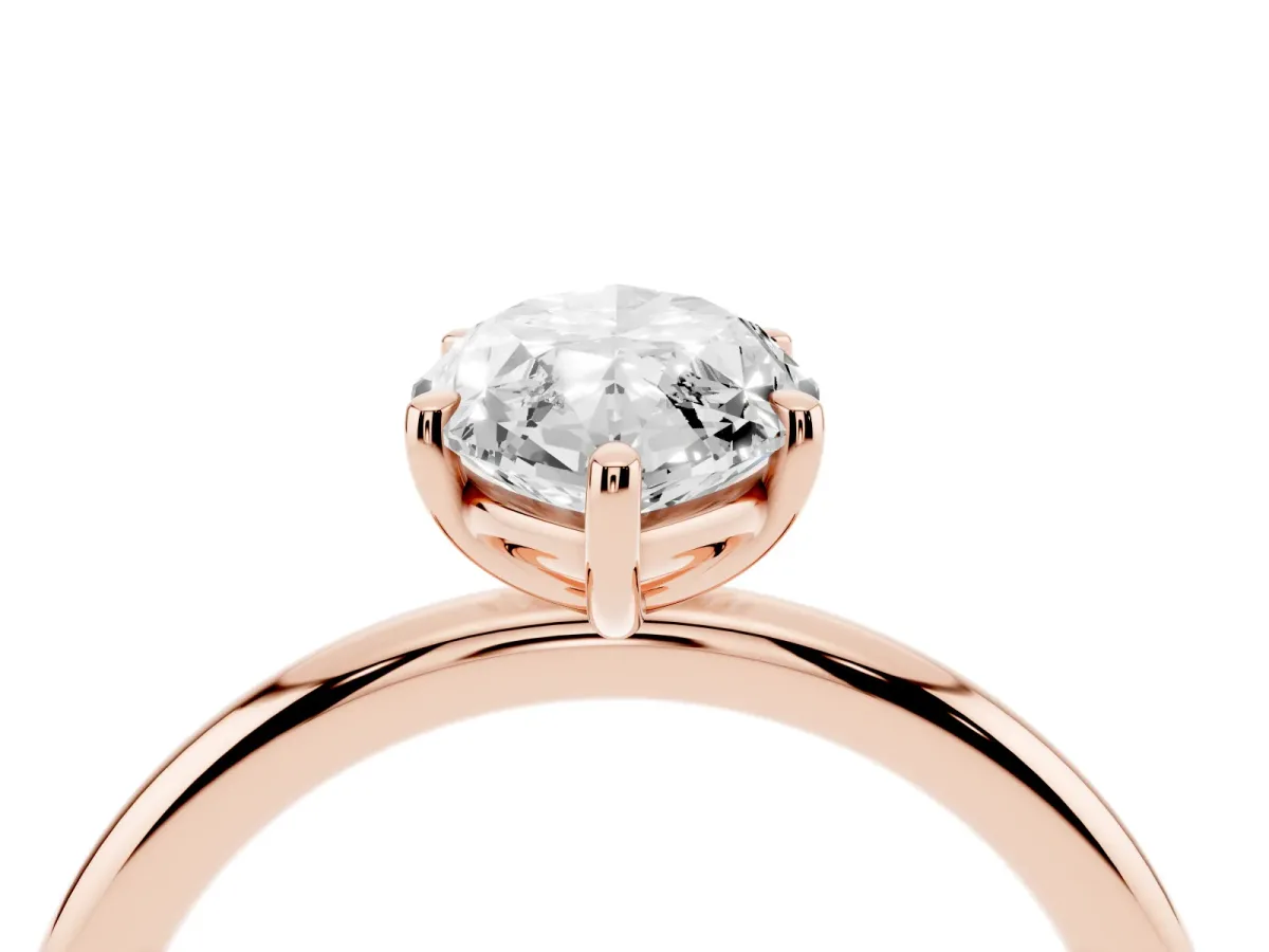Oval Cut Solitaire Diamond Ring with Four-Prong Setting on a Plain Band Rose gold