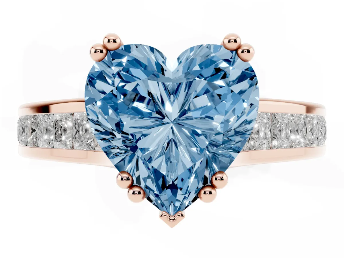Fancy Blue Heart Cut Cut Channel Set Solitaire Engagement Ring with Prong Setting Rose gold