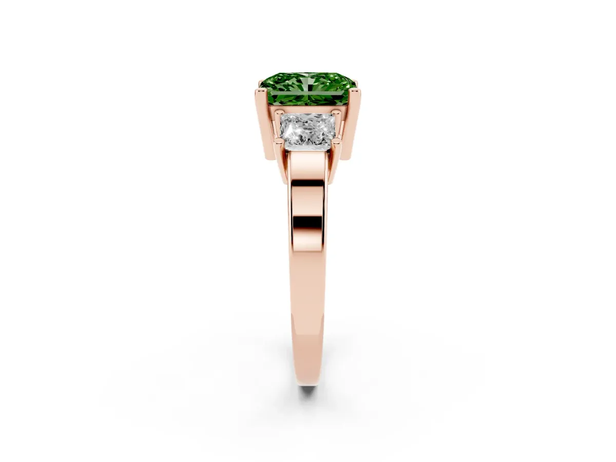 Fancy Green Three-Stone Radiant Cut Cut Solitaire Ring with Prong Setting Rose gold