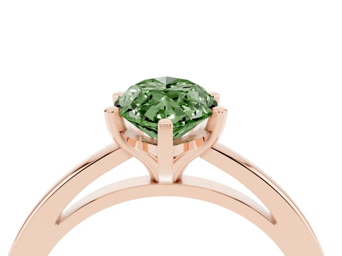 Fancy Green Marquise Cut Solitaire Diamond Engagement Ring with Four-Prong Setting on a Classic Band Rose gold