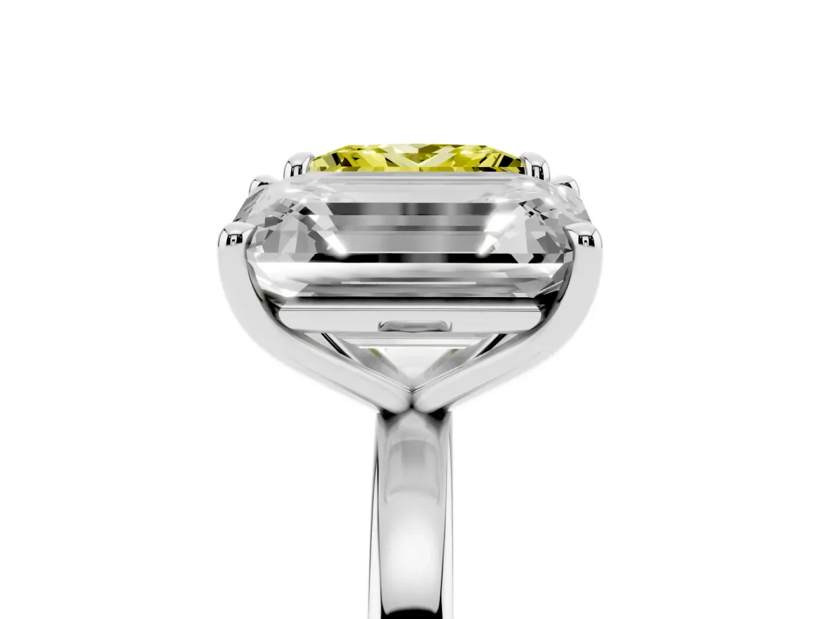 Fancy Yellow Princess Cut and Emerald Cut Toi Moi Ring with Prong Setting Silver