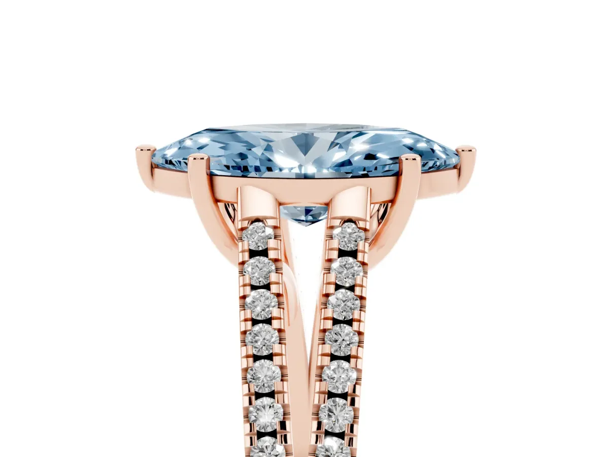 Fancy Blue Marquise Cut Diamond Solitaire Engagement Ring with Split Shank Pavé Band Rose gold