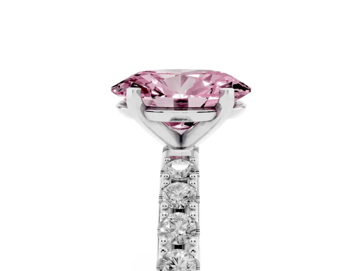 Fancy Pink Oval Cut Diamond Solitaire Pavé Band with Four-Prong Setting Platinum