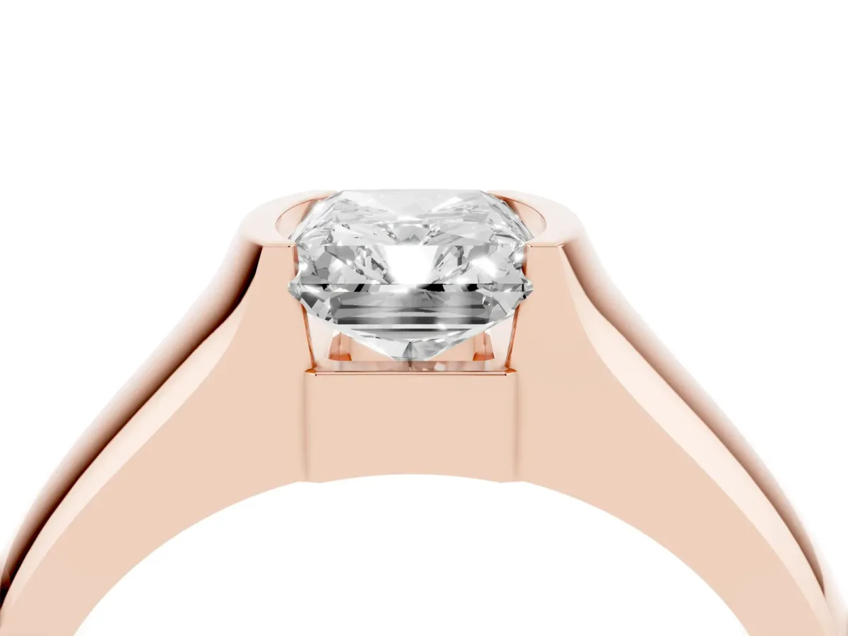 Radiant Cut Solitaire Bezel Set Diamond Ring with Wide Band Rose gold