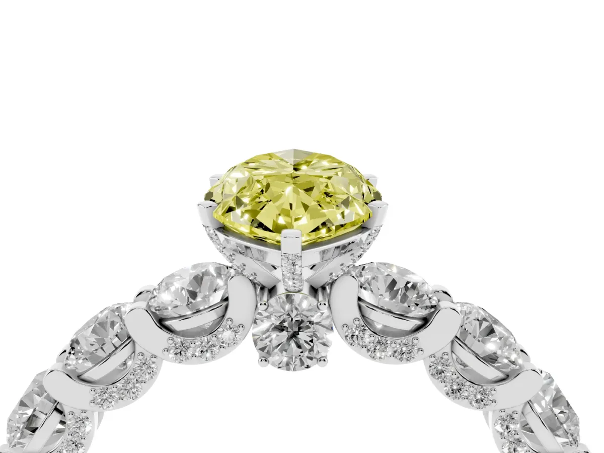 Fancy Yellow Marquise Cut Diamond Side Stone Engagement Ring with Four-Prong Setting Silver
