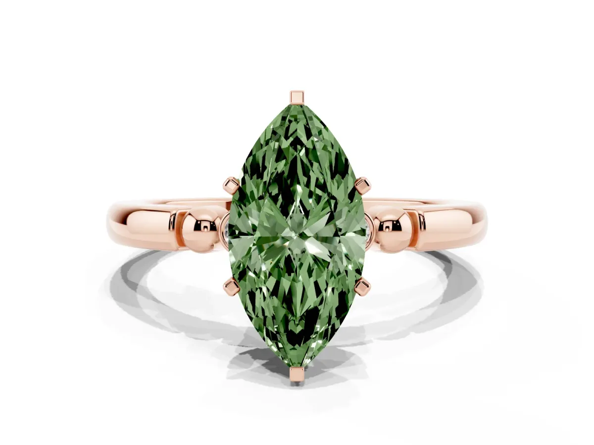 Fancy Green Marquise Cut Solitaire Beaded Band with Four-Prong Setting Rose gold