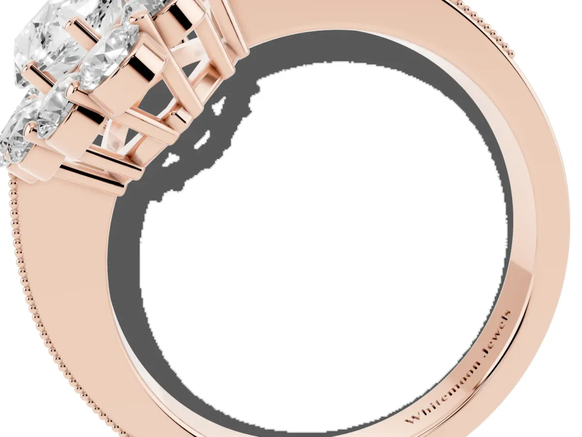 Marquise Cut Cut Halo Diamond Pavé Engagement Ring with Milgrain Detailing Rose gold
