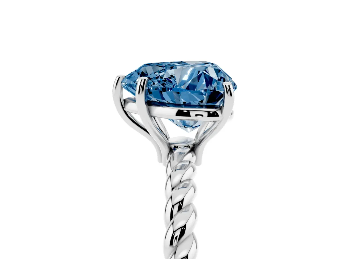 Fancy Blue Heart Cut Solitaire Twisted Band 4-Prong Ring Silver