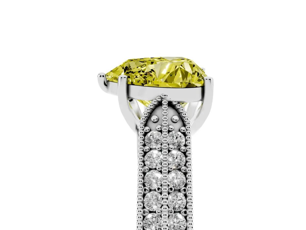 Fancy Yellow Heart Cut Cut Pave Split Shank Engagement Ring with Four-Prong Setting Platinum