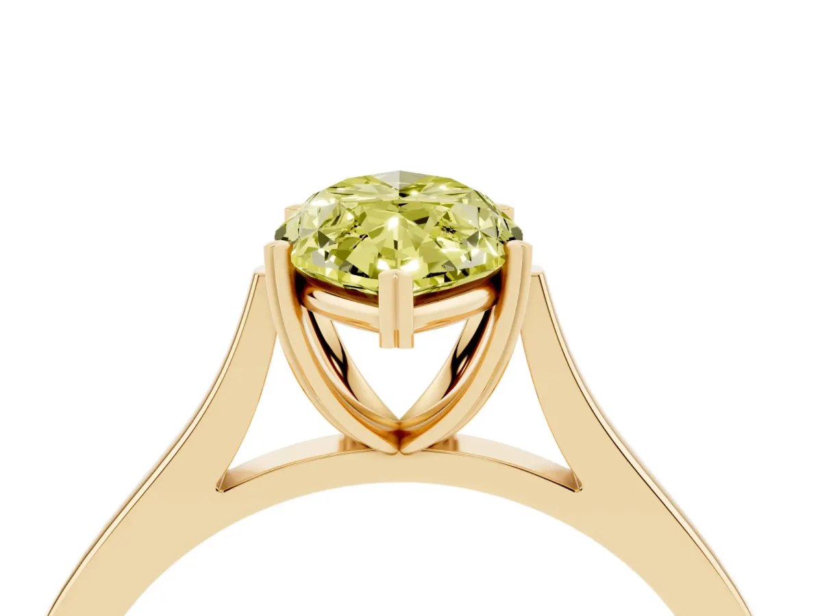 Fancy Yellow Marquise Cut Solitaire Heart Prong Engagement Ring with Tapered Band Yellow gold