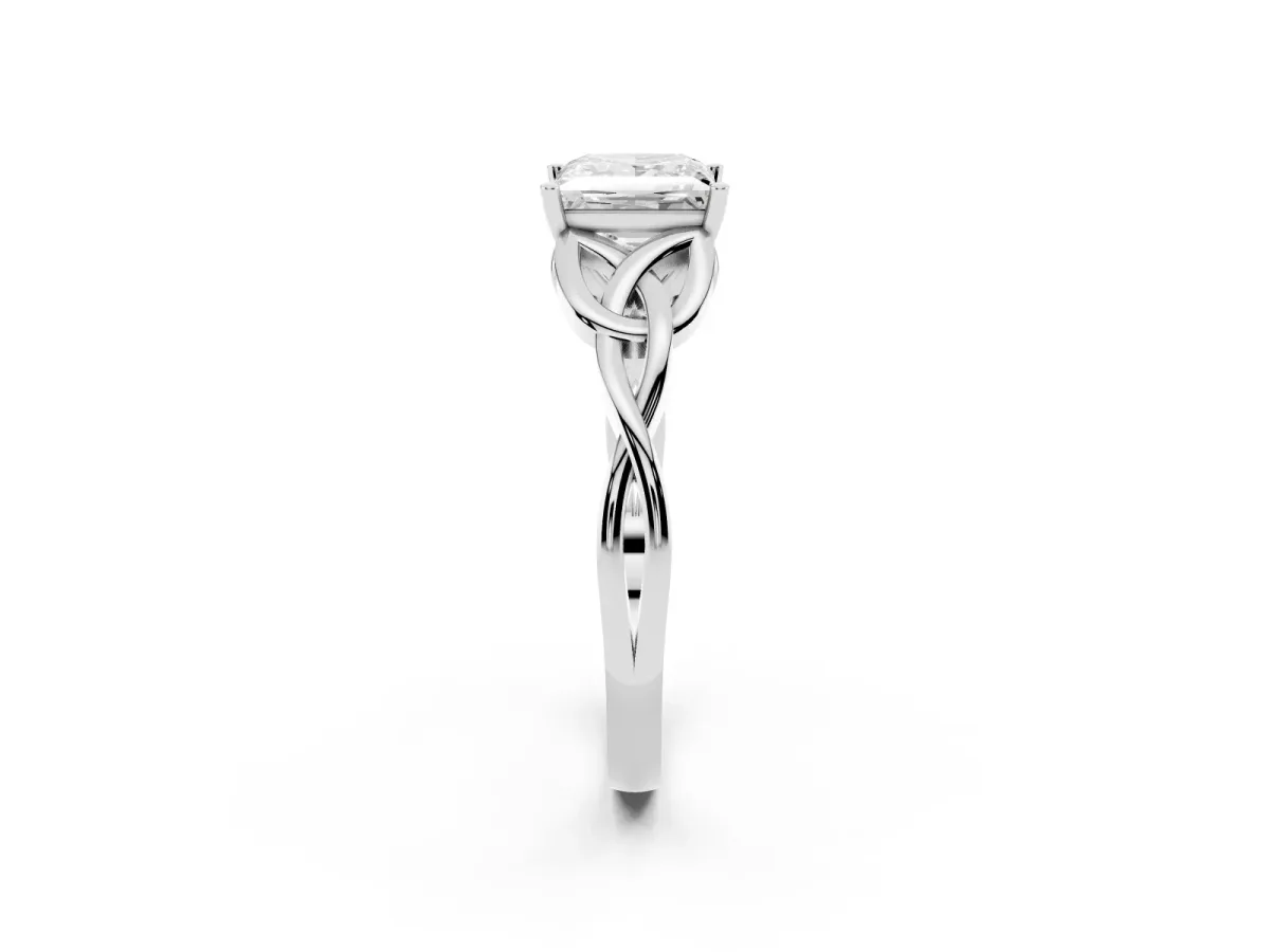 Princess Cut Diamond Solitaire Engagement Ring with Celtic Knot Band and Four-Prong Setting White gold
