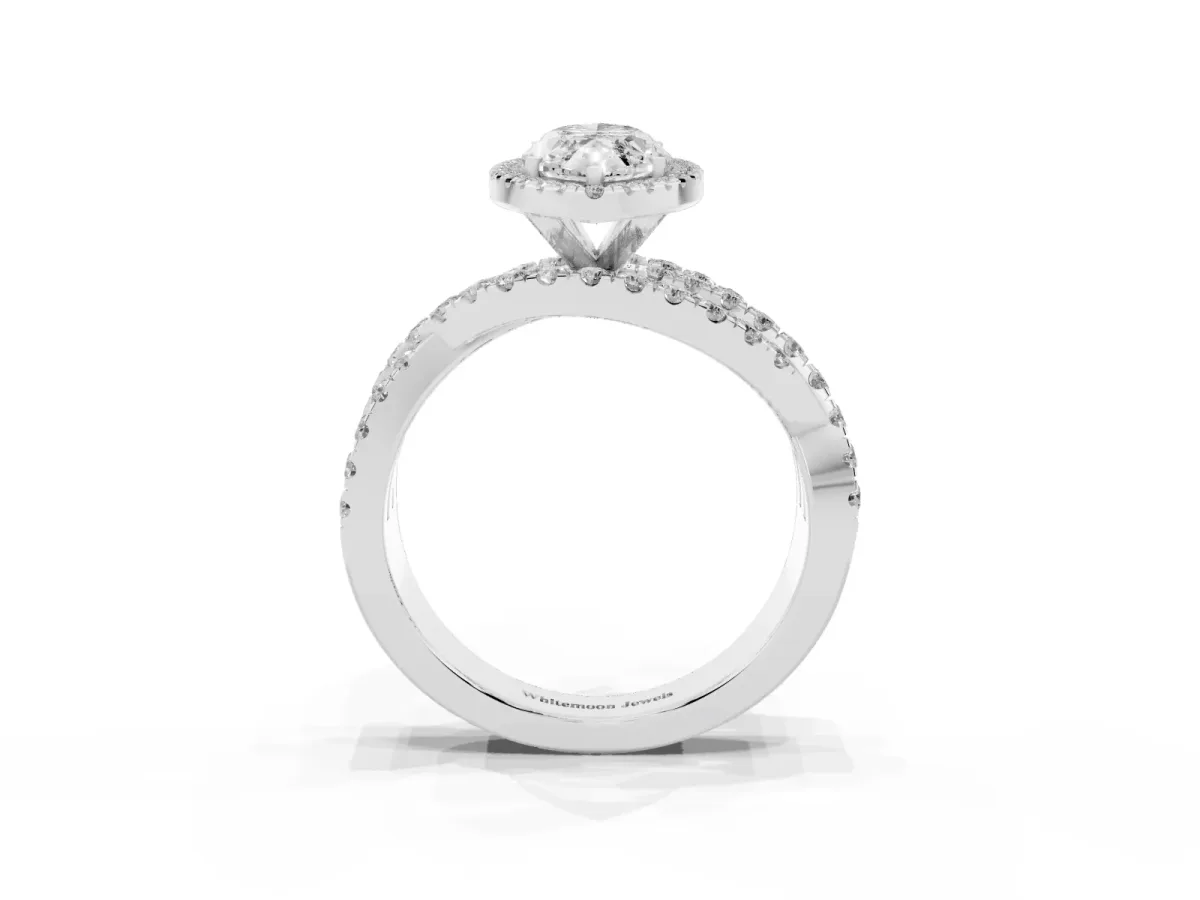 Marquise Cut Diamond Halo Ring with Round Split Shank and Prong Setting Silver