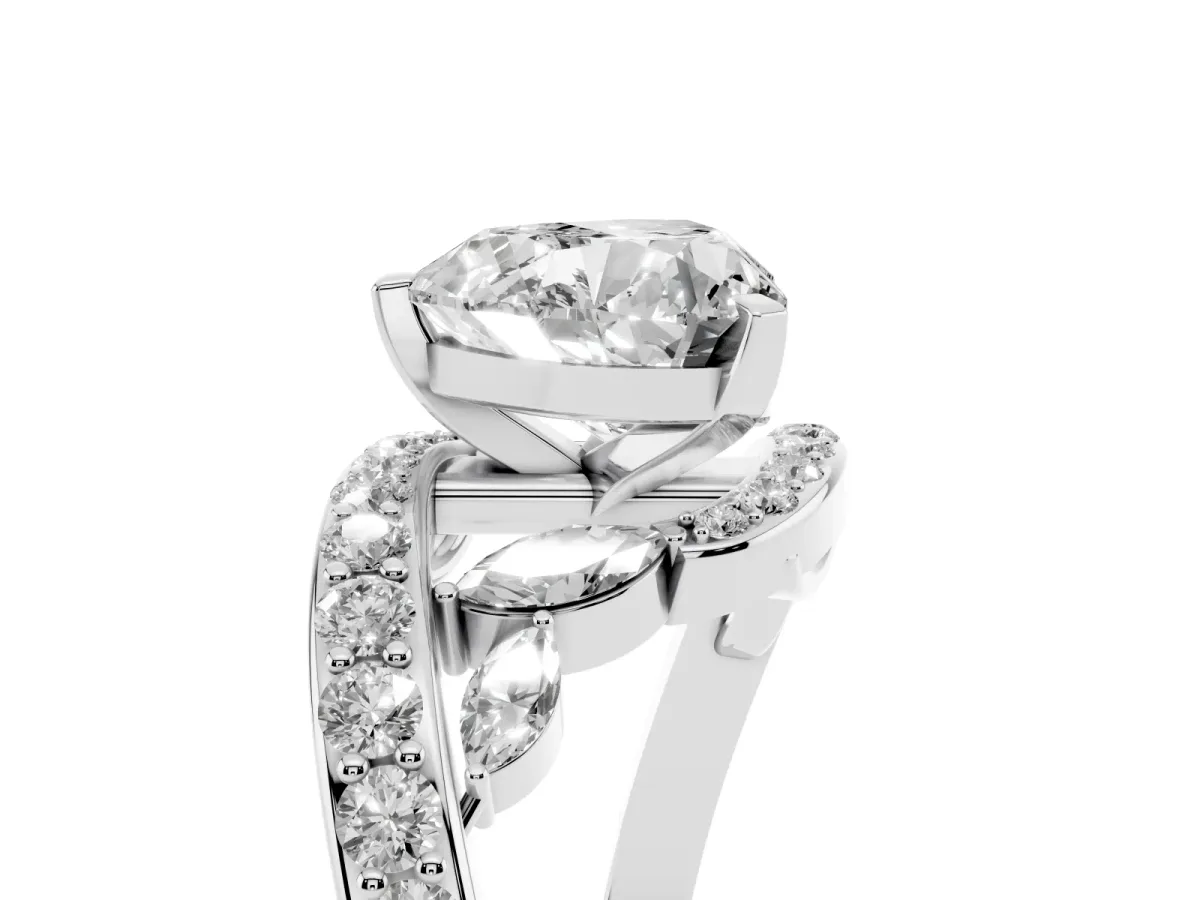 Heart Cut Solitaire with Pavé Twist Band and Four-Prong Setting Silver