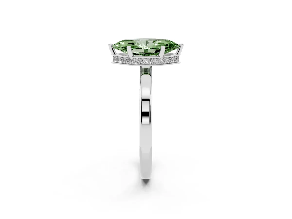 Fancy Green Marquise Cut Cut Solitaire Engagement Ring with Four-Prong Setting on a Classic Band White gold