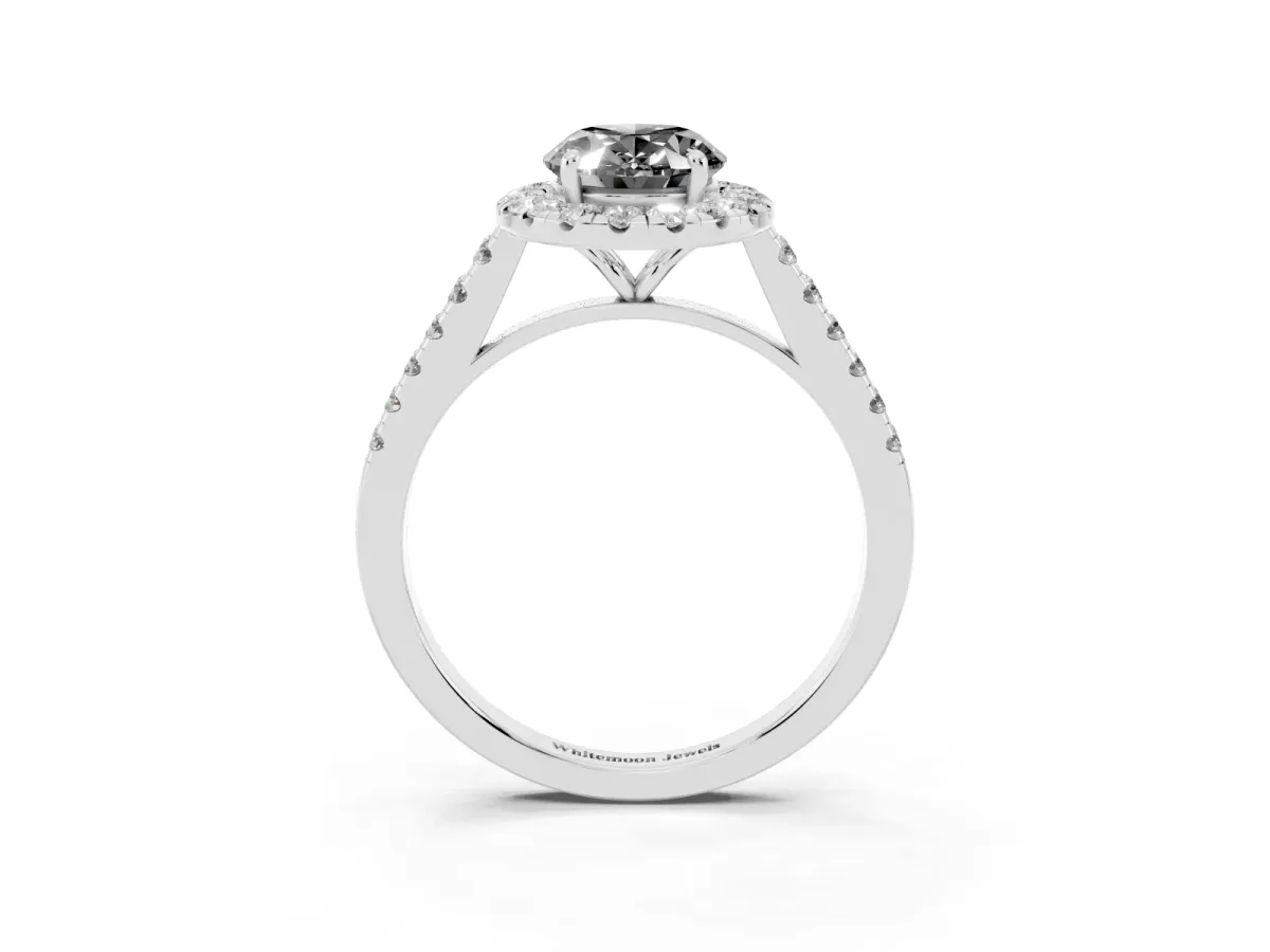 Fancy Black Oval Cut Halo Pave Diamond Engagement Ring with Four-Prong Setting Silver