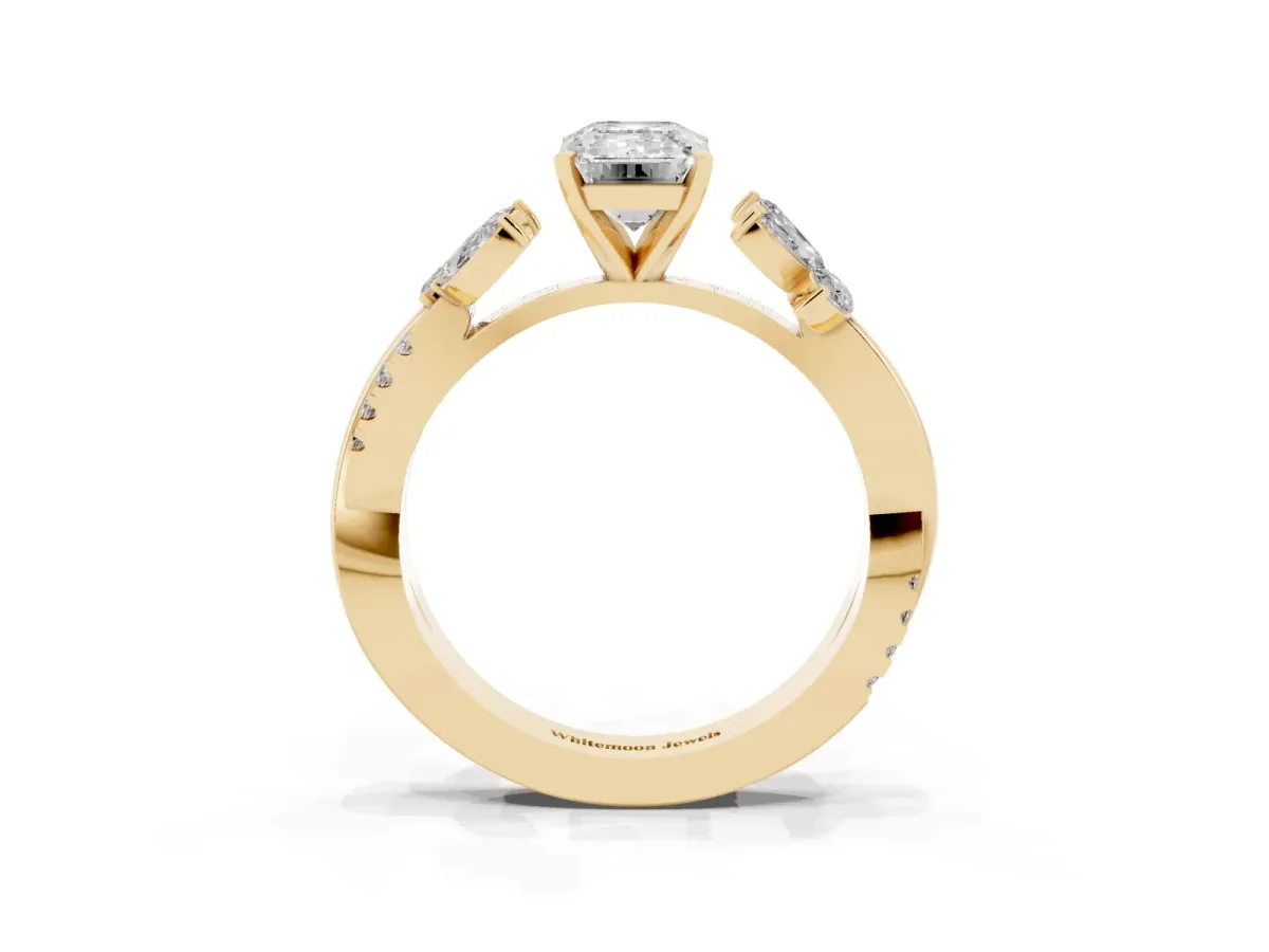 Emerald Cut Diamond Floral Vine Solitaire Engagement Ring Yellow gold