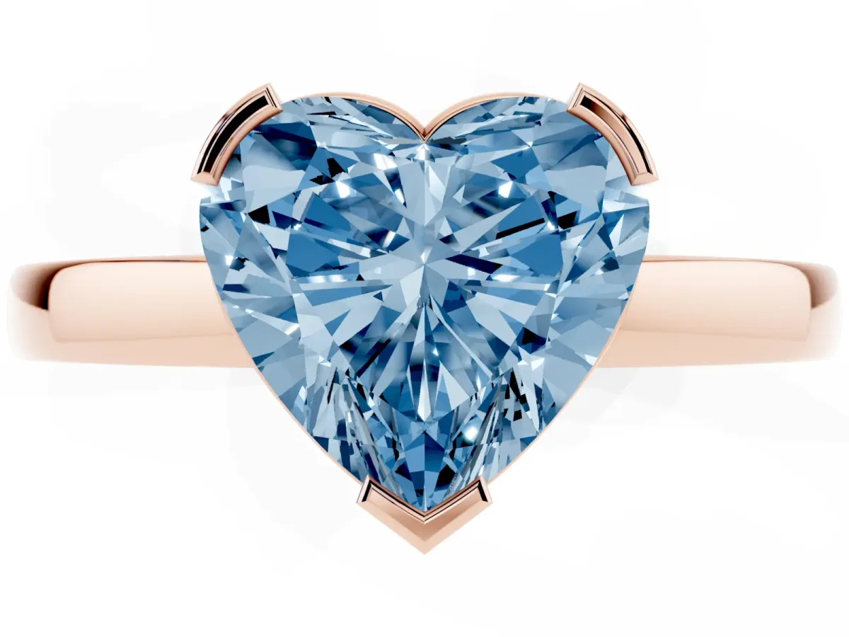 Fancy Blue Heart Cut Cut Solitaire Ring with Four-Prong Setting and Classic Band Rose gold