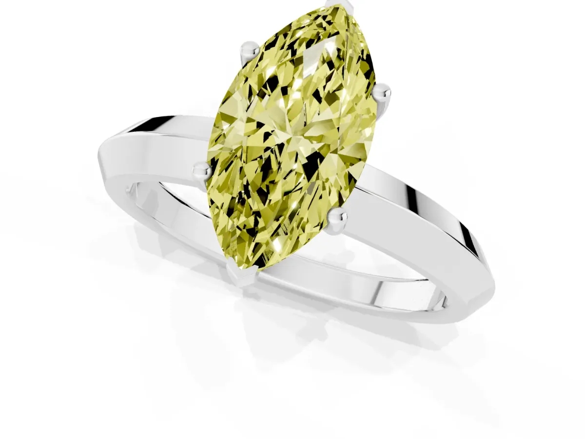 Fancy Yellow Marquise Cut Cut Solitaire Engagement Ring with Flat Band and Four-Prong Setting Silver