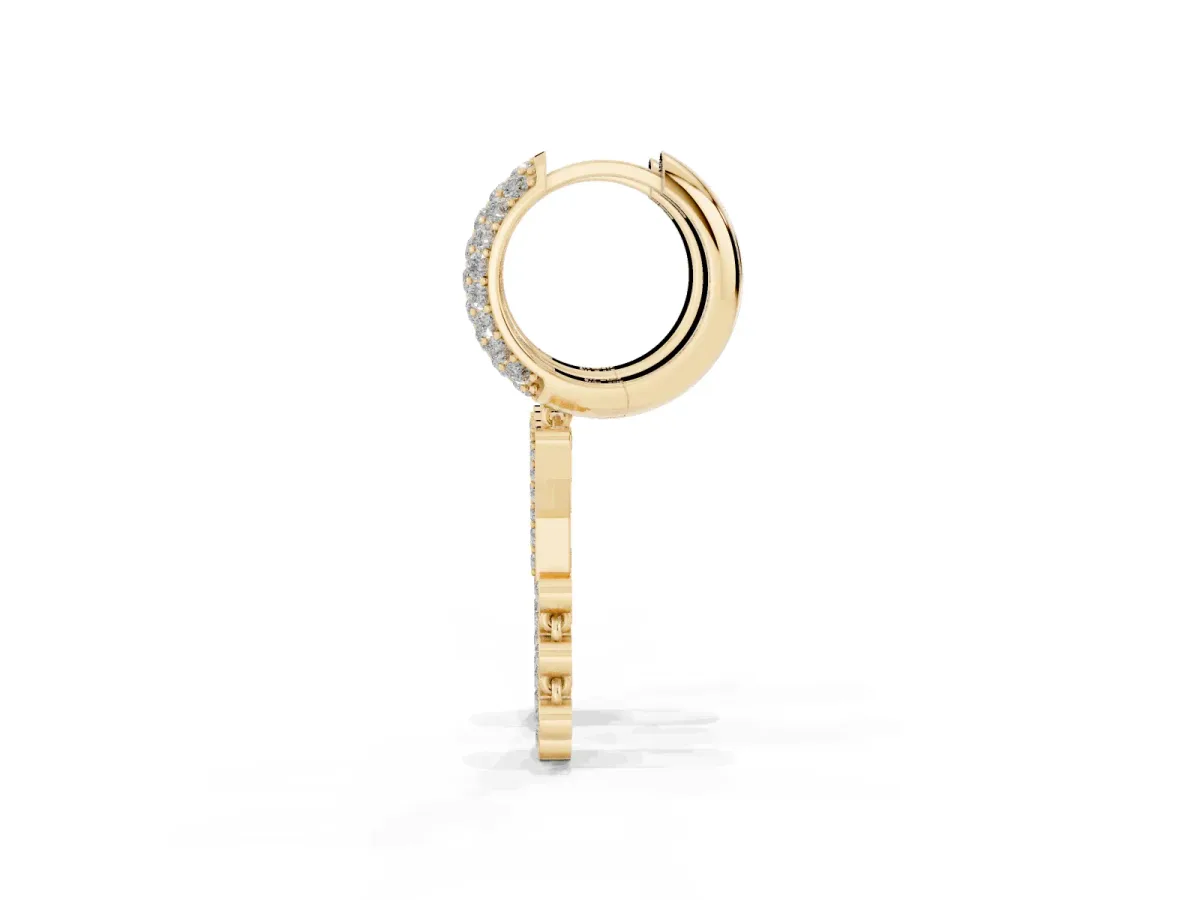 Round Diamond Initial Y Huggie Hoop Earrings Yellow gold