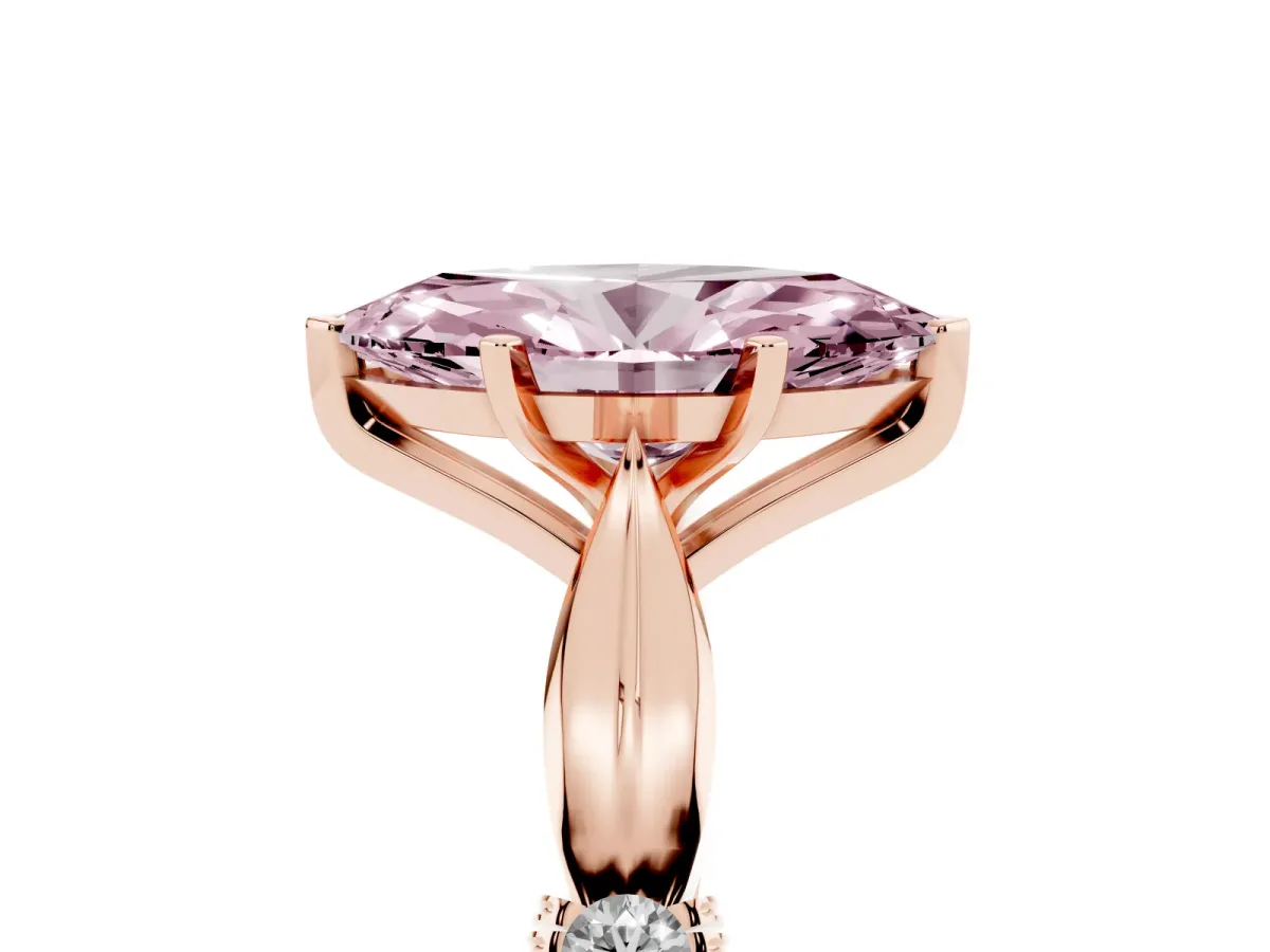 Fancy Pink Marquise Cut Solitaire Diamond Twisted Band with Four-Prong Setting Rose gold