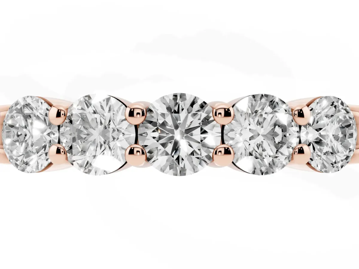 Round Cut Diamond Prong Set Half-Eternity Band Rose gold