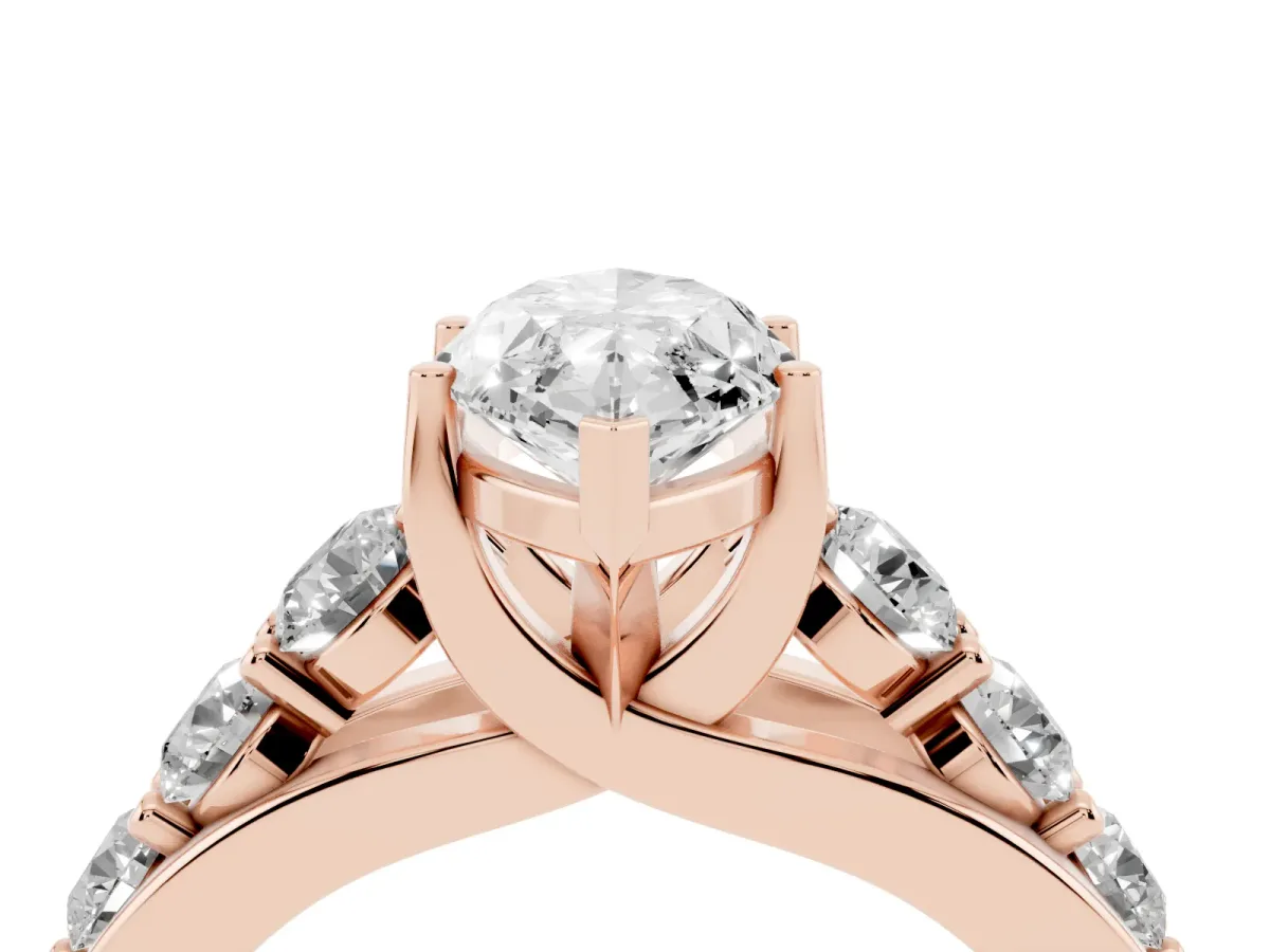Marquise Cut Diamond Engagement Ring with Pavé Band and Four-Prong Setting Rose gold