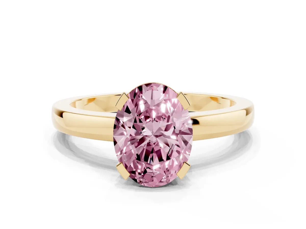 Fancy Pink Oval Cut Cut Solitaire Ring with Four-Prong Setting and Classic Band Yellow gold