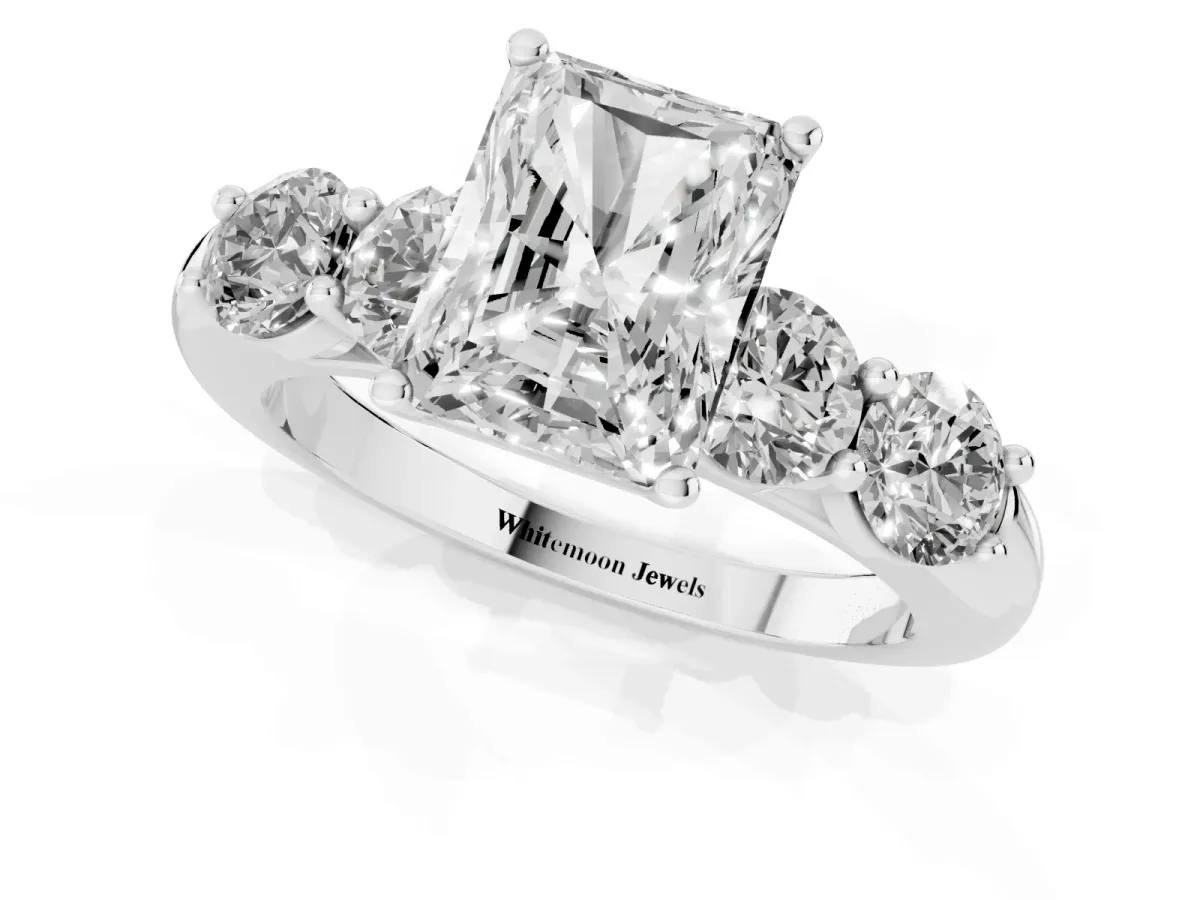 Radiant Cut Cut Five-Stone Prong Set Diamond Ring with Classic Band Platinum