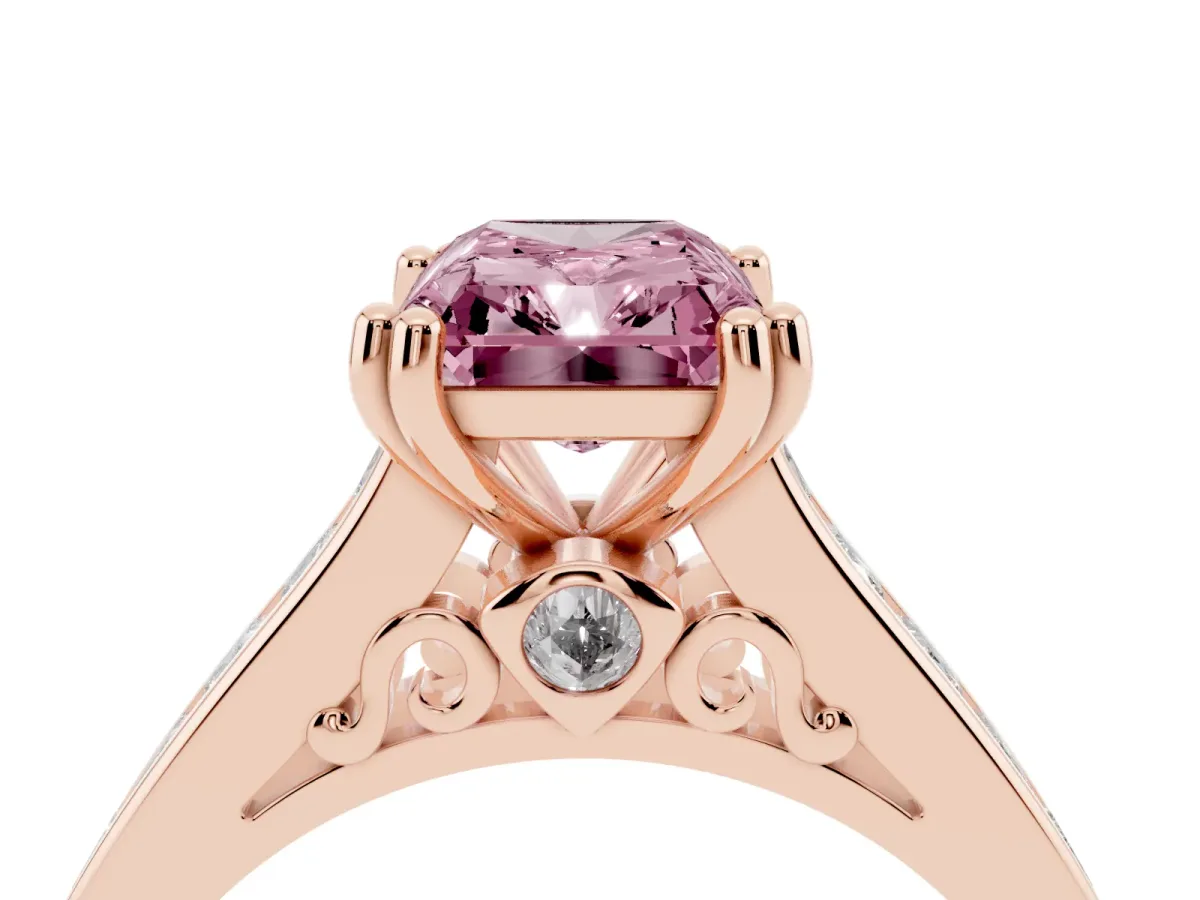 Fancy Pink Radiant Cut Cut Channel Set Solitaire Engagement Ring with Prong Setting Rose gold