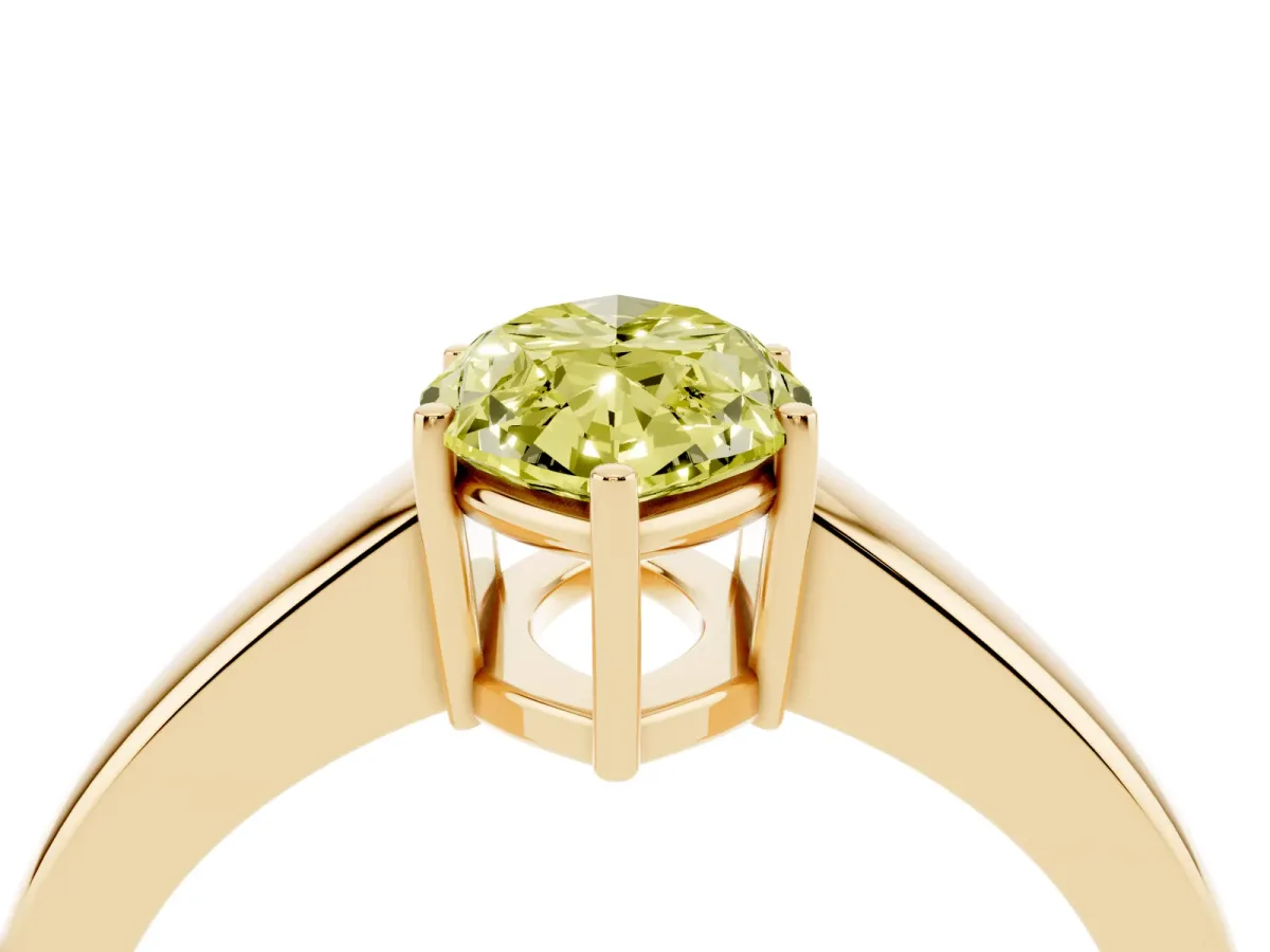 Fancy Yellow Marquise Cut Solitaire Diamond Ring with Tapered Band and Four-Prong Setting Yellow gold