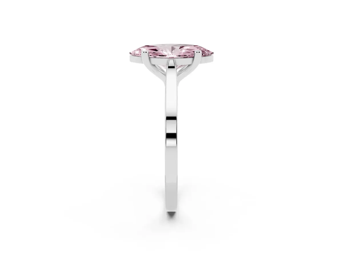 Fancy Pink Marquise Cut Solitaire Diamond Ring with Four-Prong Setting and Tapered Band Silver