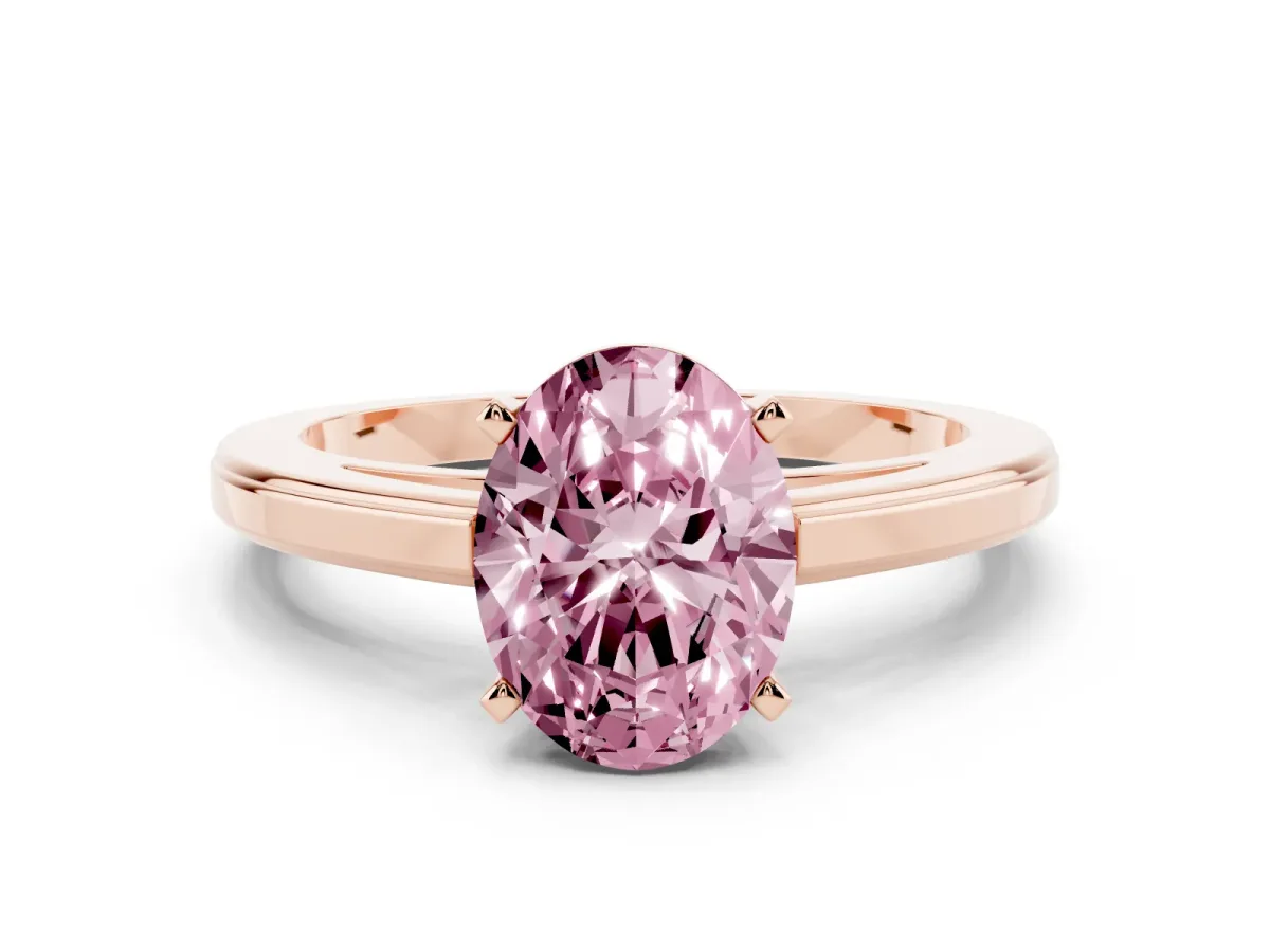 Fancy Pink Oval Cut Solitaire Diamond Ring with Four-Prong Setting and Classic Band Rose gold