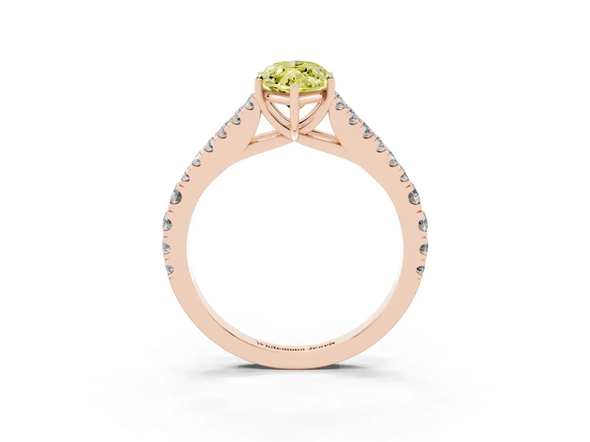 Fancy Yellow Marquise Cut Diamond Split Shank Engagement Ring with Round Pavé and Prong Setting Rose gold