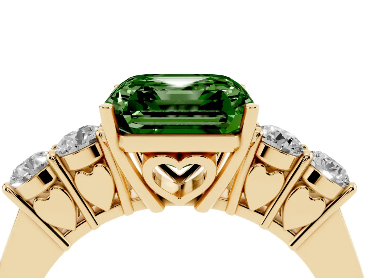 Fancy Green Asscher Cut Cut Diamond Five-Stone Prong Set White Gold Ring Yellow gold