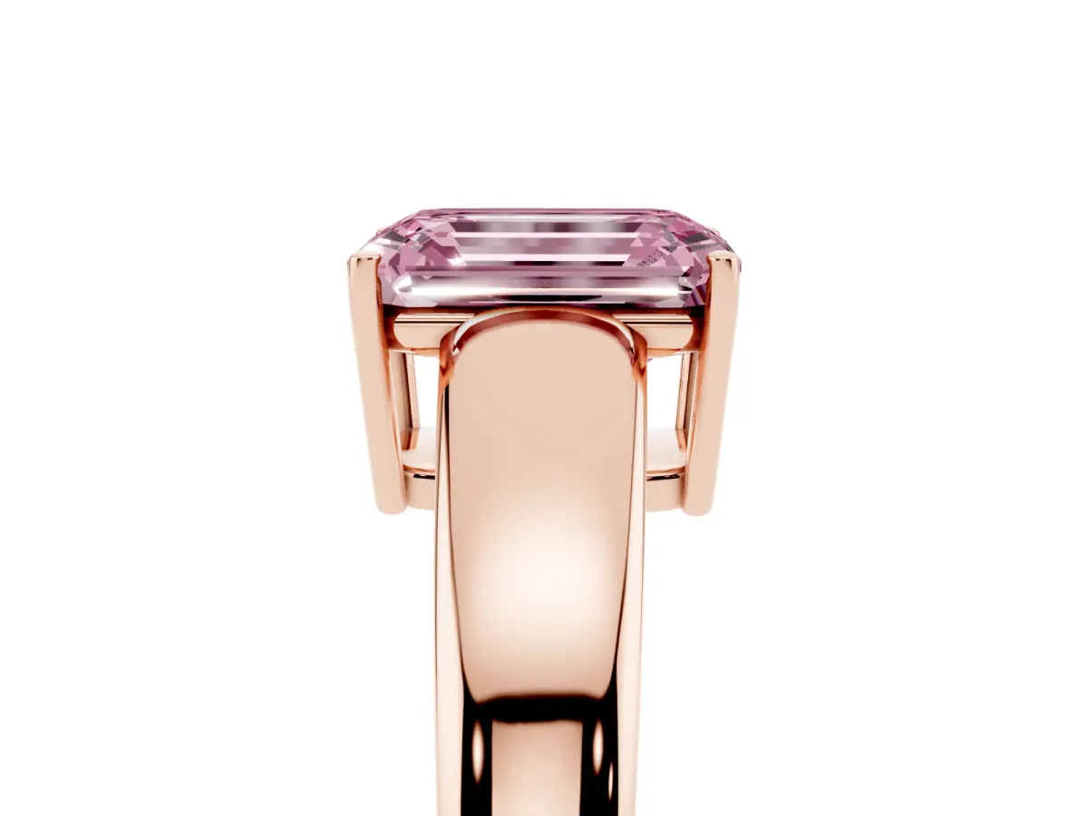 Fancy Pink Emerald Cut Solitaire Diamond Ring with Tapered Band and Four-Prong Setting Rose gold