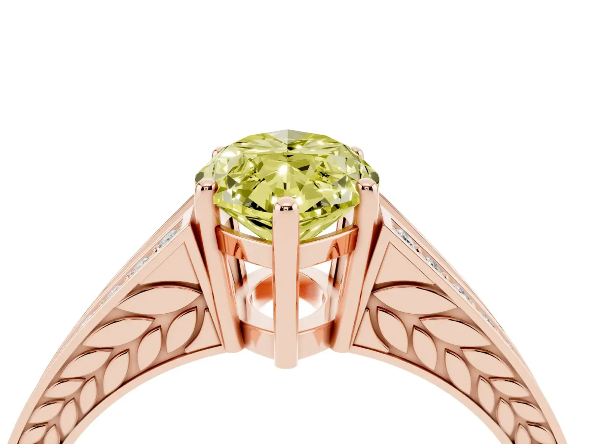 Fancy Yellow Marquise Cut Diamond Split Shank Ring with Pavé Band and Four-Prong Setting Rose gold