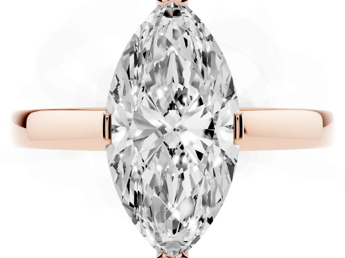 Marquise Cut Cut Solitaire Ring with Four-Prong Setting and Classic Band Rose gold