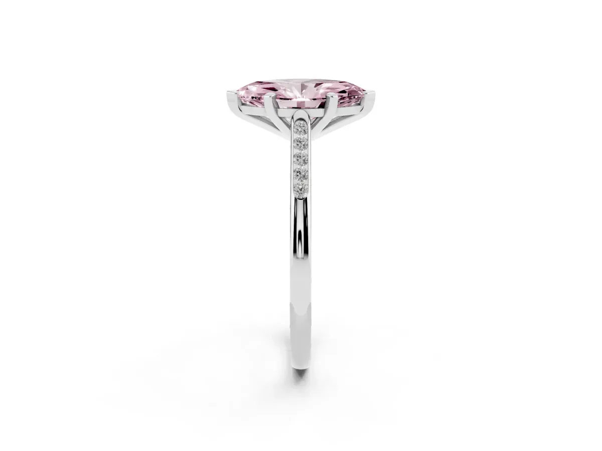 Fancy Pink Marquise Cut Diamond Solitaire Ring with Channel Set Round Band and Prong Setting Silver