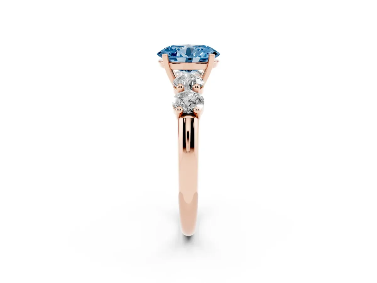 Fancy Blue Oval Cut Cut Five-Stone Prong Set Diamond Ring with Classic Band Rose gold