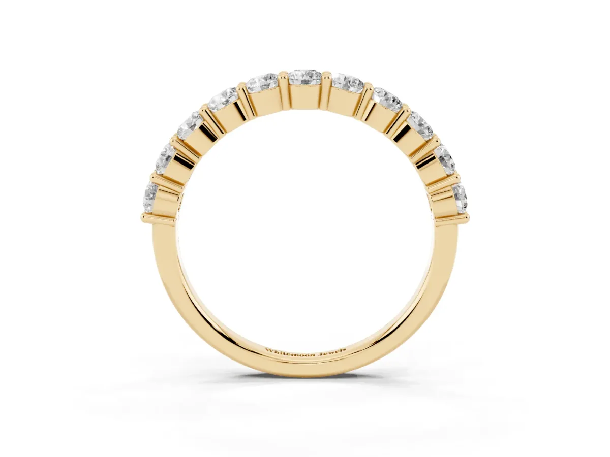 Round Diamond Half Eternity Band with Prong Setting Yellow gold