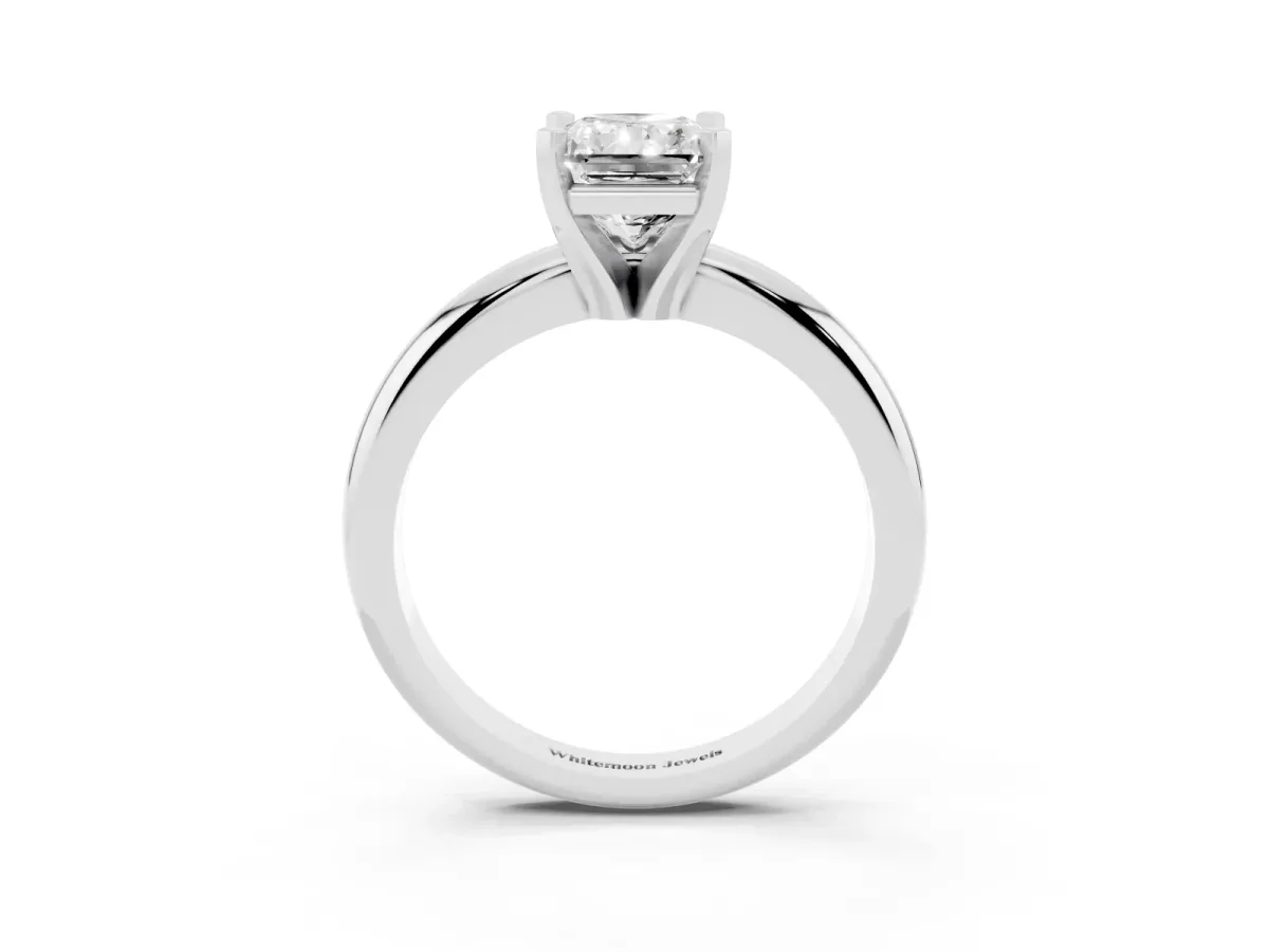 Radiant Cut Diamond Solitaire Engagement Ring with Round Band and Four-Prong Setting Silver