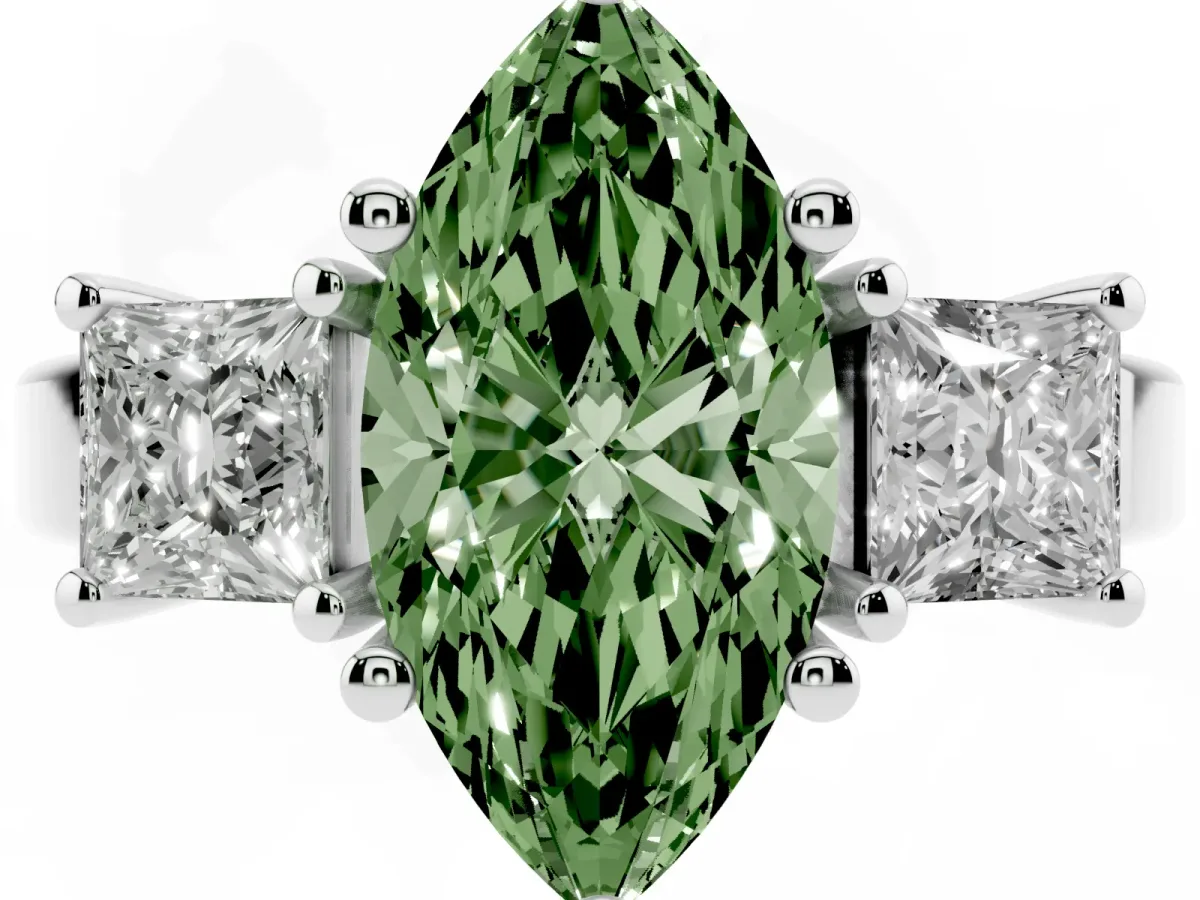 Fancy Green Three-Stone Marquise Cut Cut Solitaire Ring with Prong Setting Silver