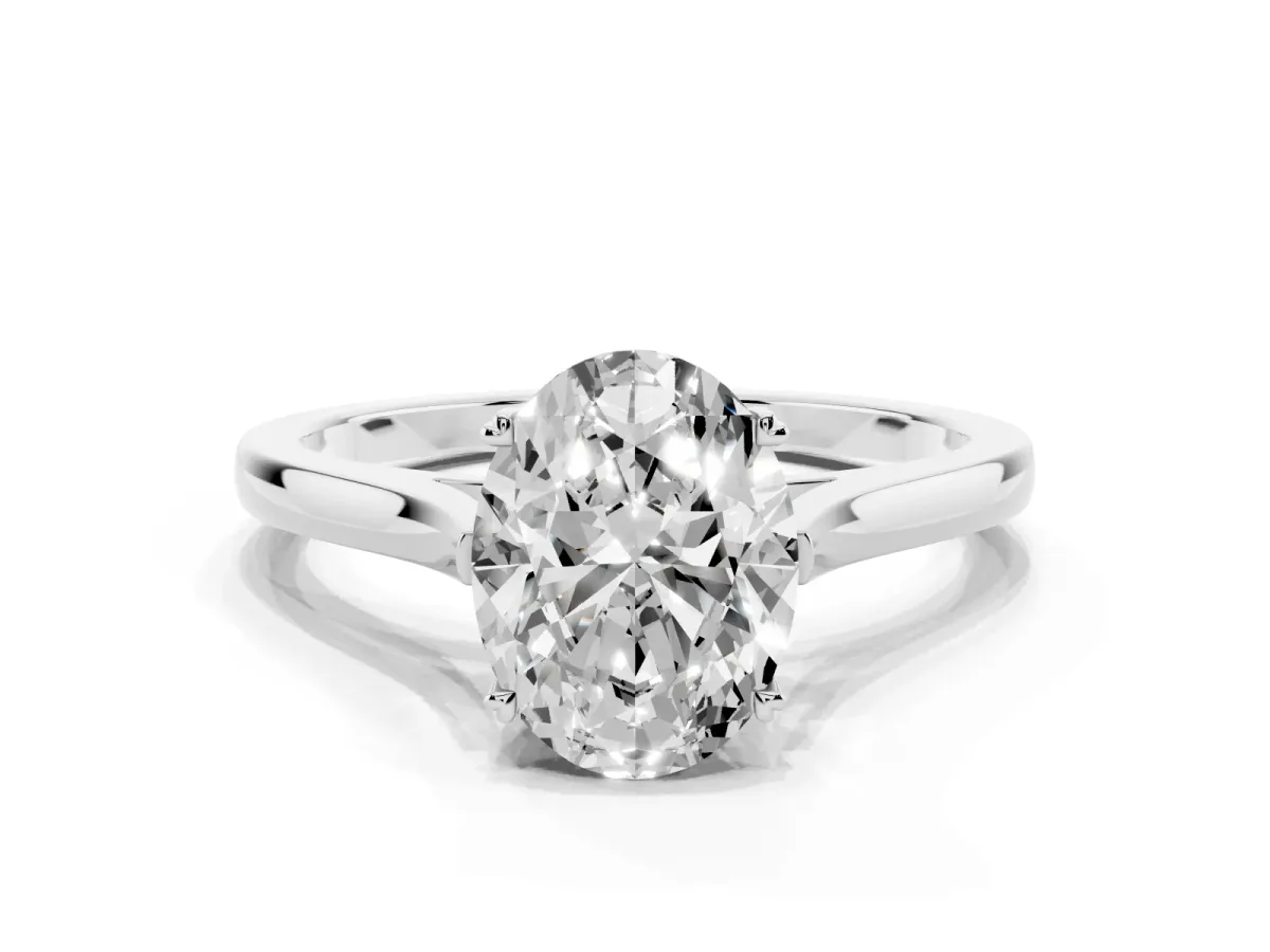 Oval Cut Solitaire Heart Prong Engagement Ring with Tapered Band White gold