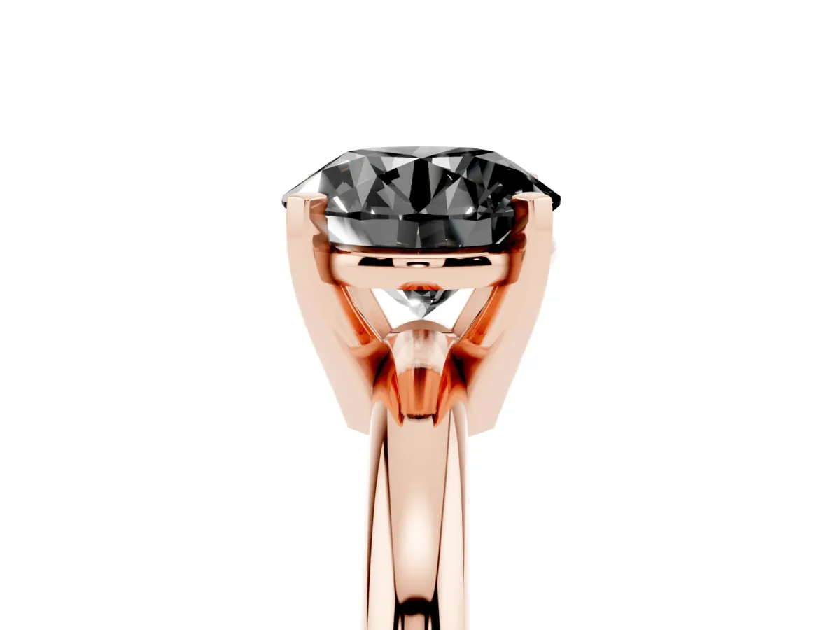 Fancy Black Round Cut Diamond Solitaire Engagement Ring with Round Band and Four-Prong Setting Rose gold