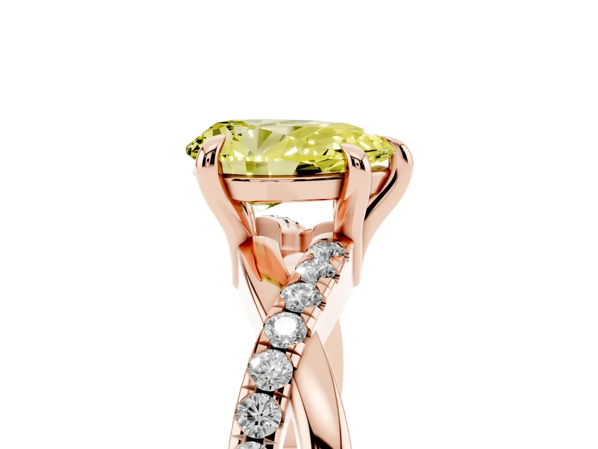 Fancy Yellow Pear Cut Cut Diamond Twist Band Solitaire with Prong Setting Rose gold